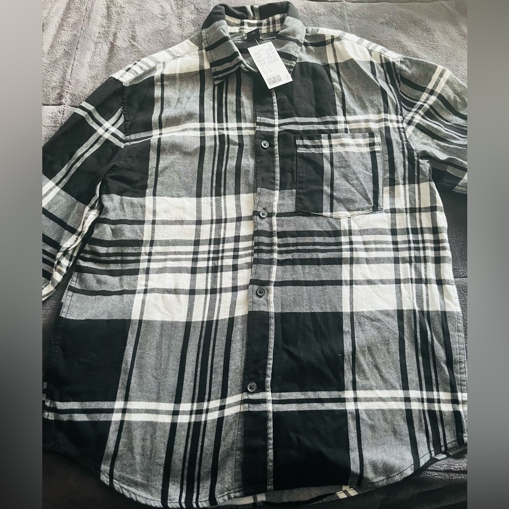 Brand New! H&M Mens Relaxed Fit Flannel Plaid 100% Cotton Long Sleeve Shirt Sz M